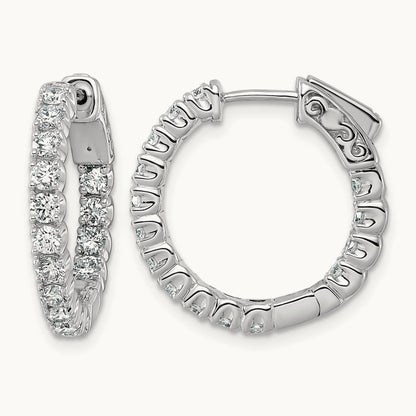 Diamond Round Hoop w/Safety Clasp Earrings, 14K White Gold
