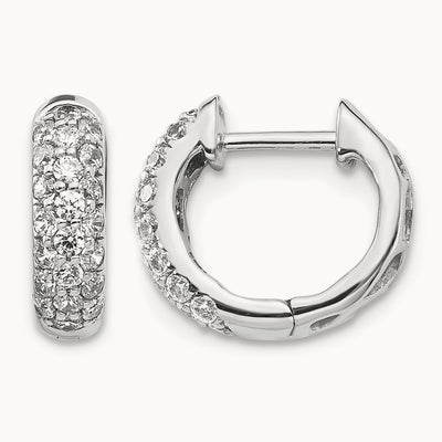 Diamond Hinged Hoop Earrings, 14K White Gold