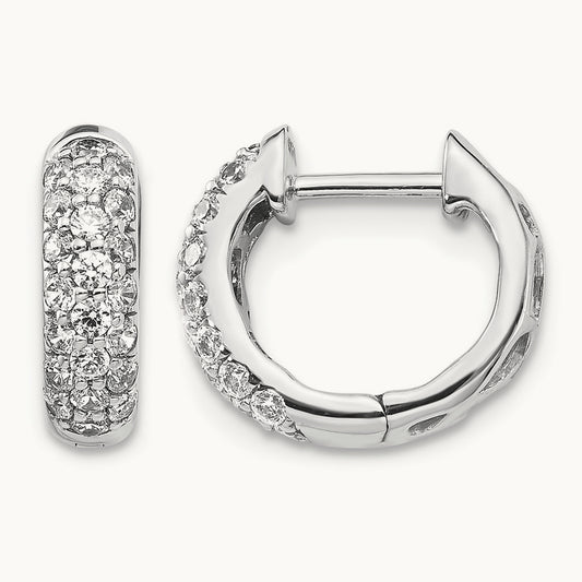 Diamond Hinged Hoop Earrings, 14K White Gold