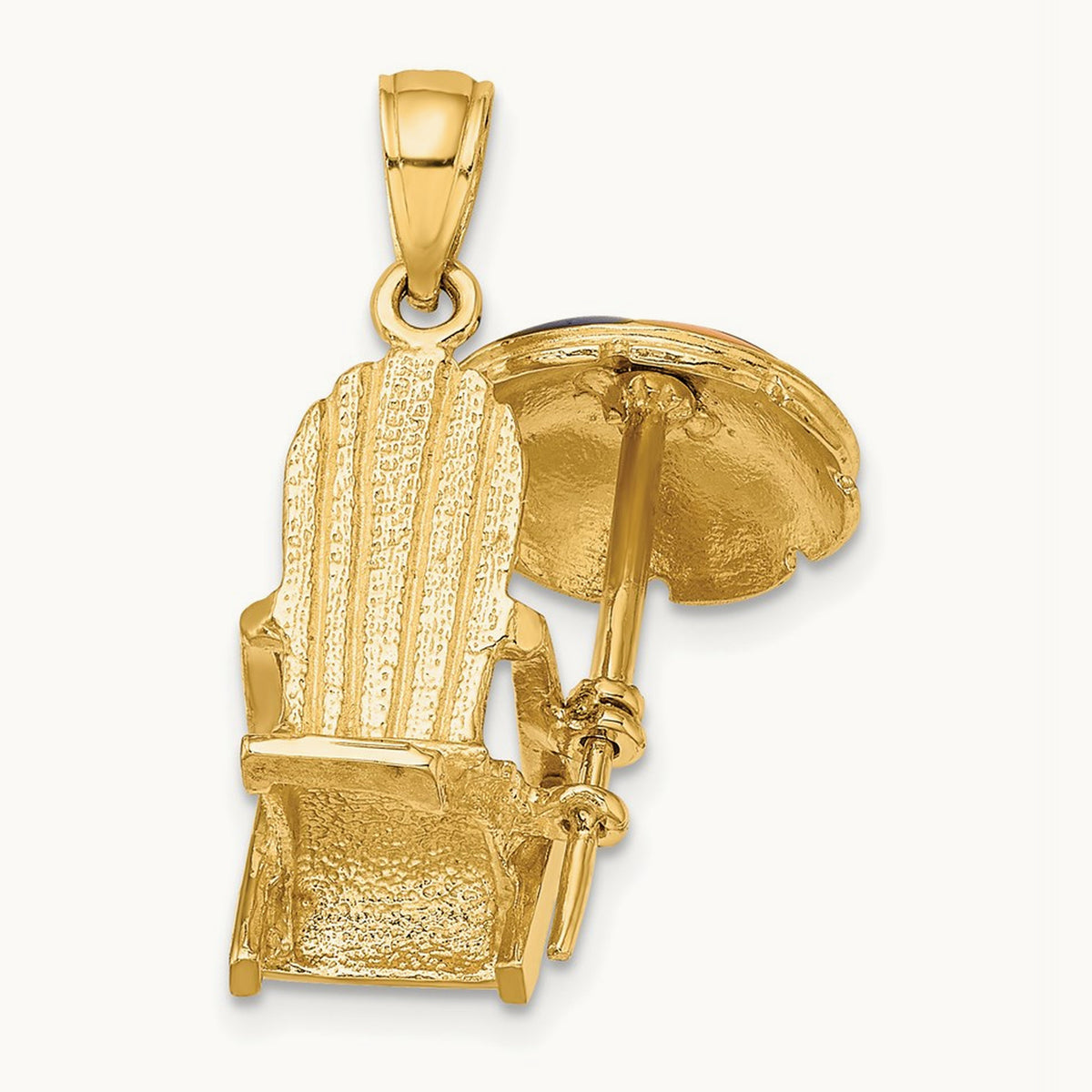 3-D w/ Enamel Umbrella Beach Chair Charm, 14K