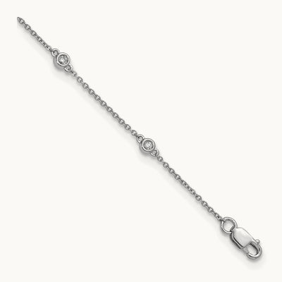 Diamond Station Cable Anklet — 14K White Gold