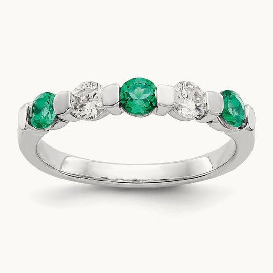 Diamond w/Emerald Band, 14K White Gold