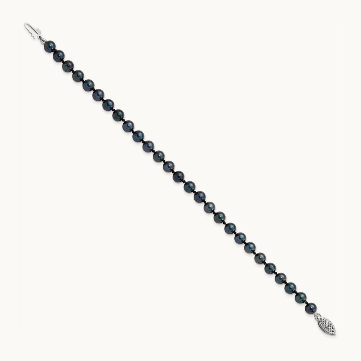 5- Round Black Saltwater Akoya Cultured Pearl Bracelet, 14K White Gold