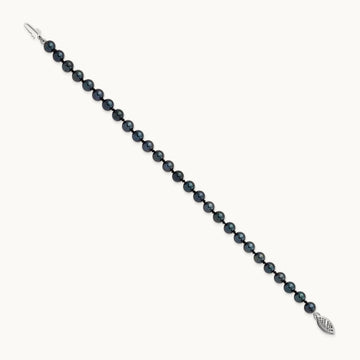 5- Round Black Saltwater Akoya Cultured Pearl Bracelet, 14K White Gold