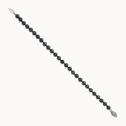 5- Round Black Saltwater Akoya Cultured Pearl Bracelet, 14K White Gold
