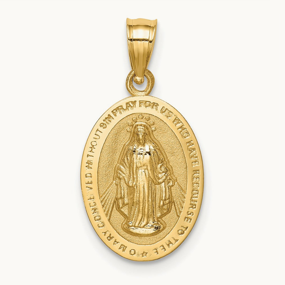 Polished Miraculous Medal Pendant — 14K Yellow Gold