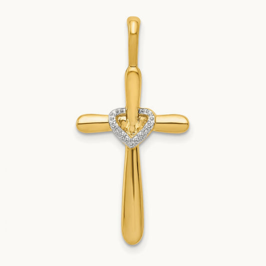 Diamond Cross w/Heart Pendant, 14K