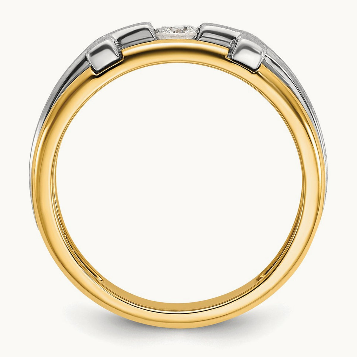 IBGoodman Men's Polished Satin & Cut-Out Dia Cross Ring, 14K Two-tone