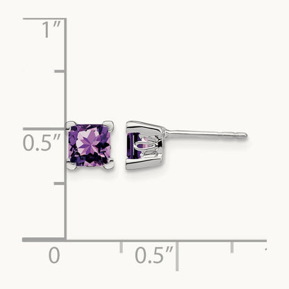 Square Amethyst Earrings, 14K White Gold