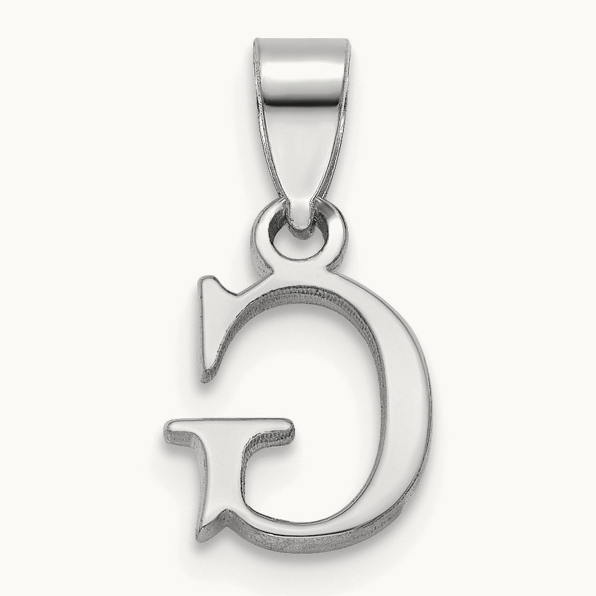 Polished Block Initial Pendant — 14K White Gold, G