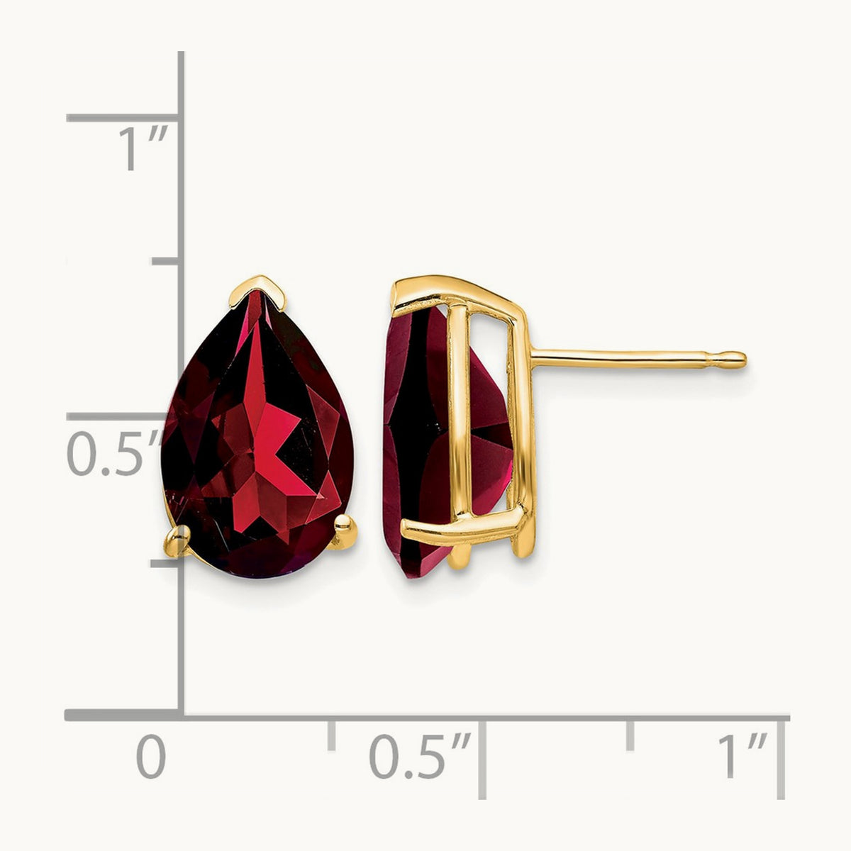 Garnet Pear Stud Earrings, 14K