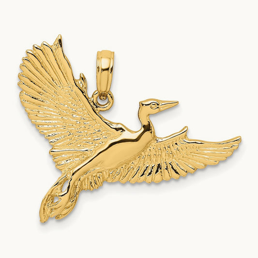 Flying Heron Bird Charm, 14K