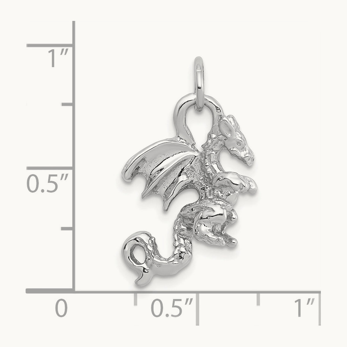 Solid Polished 3-D Dragon Charm — 14K White Gold
