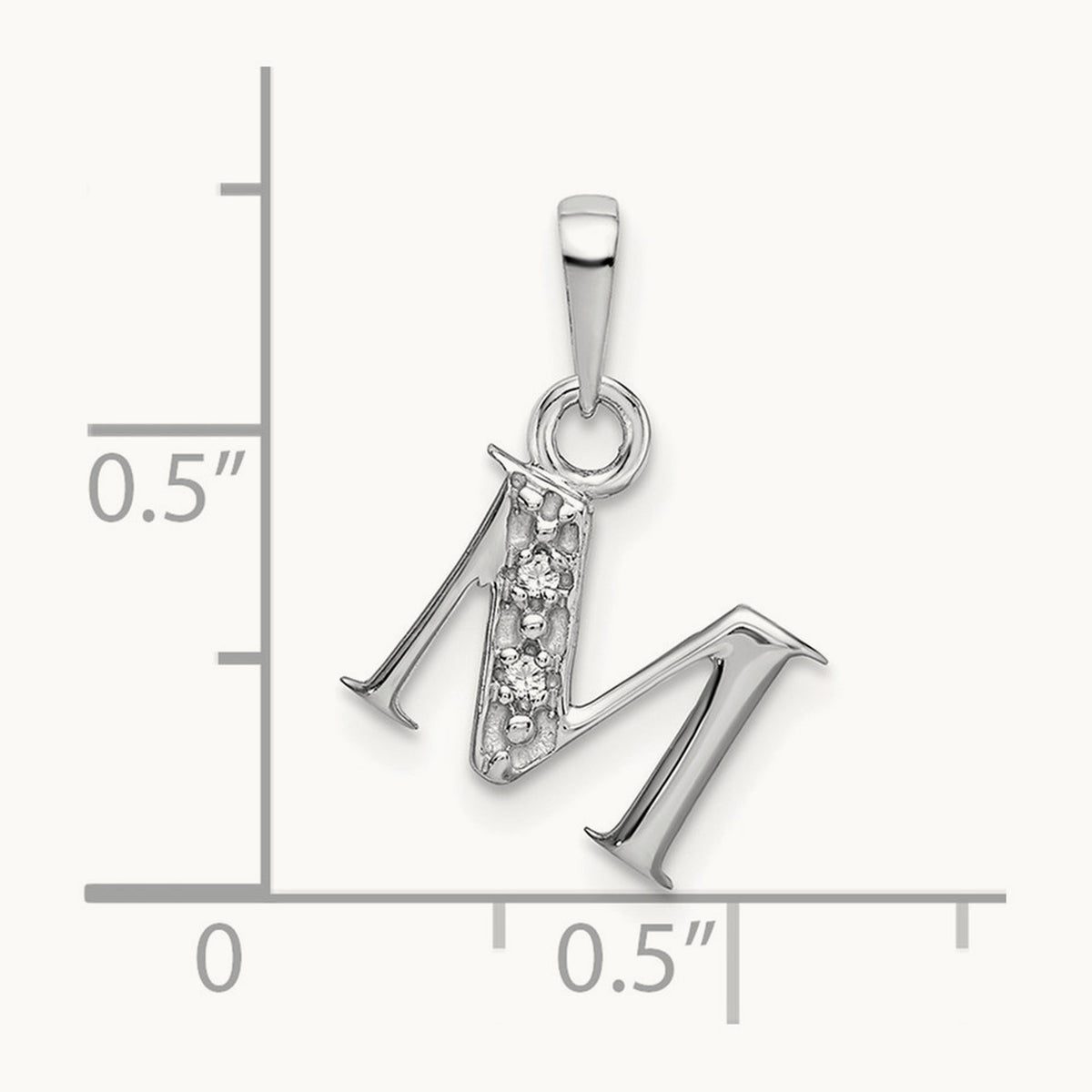 Rhodium-plated Diamond Letter M Initial Pendant, 14K White Gold