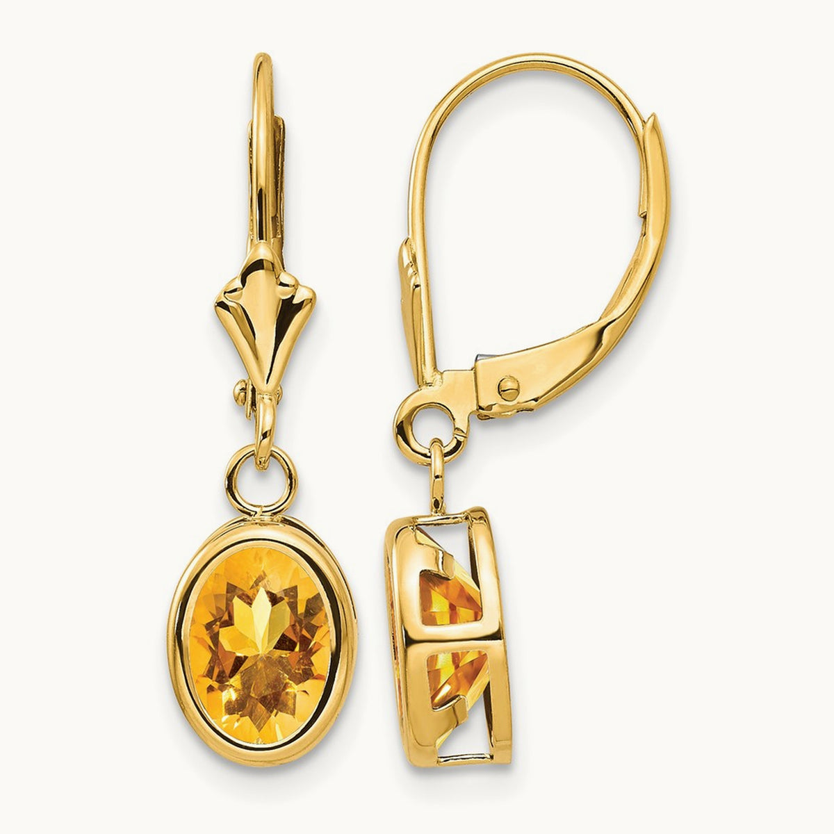 Oval Citrine Leverback Earrings — photo set