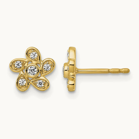 Flower Post Earrings, 0.10 ct tw Lab-Grown Diamond — 14K Yellow Gold
