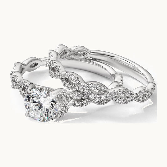 14K White Gold Twisted Diamond Wedding Band