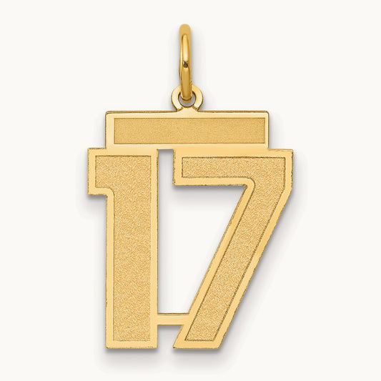 Medium Satin Number 17 Charm, 14K