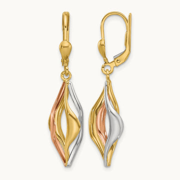 Tri-Color Polished Dangle Leverback Earrings, 14K — Leslie's
