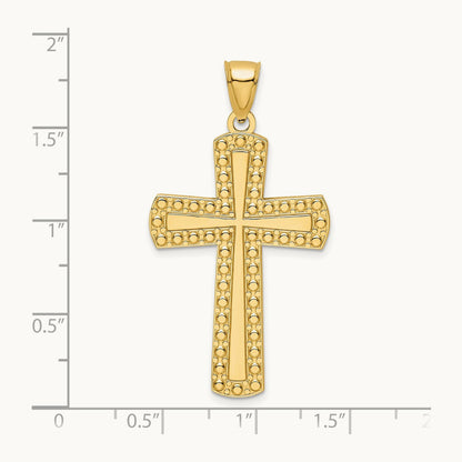 Polished Beaded Cross Pendant, 14K