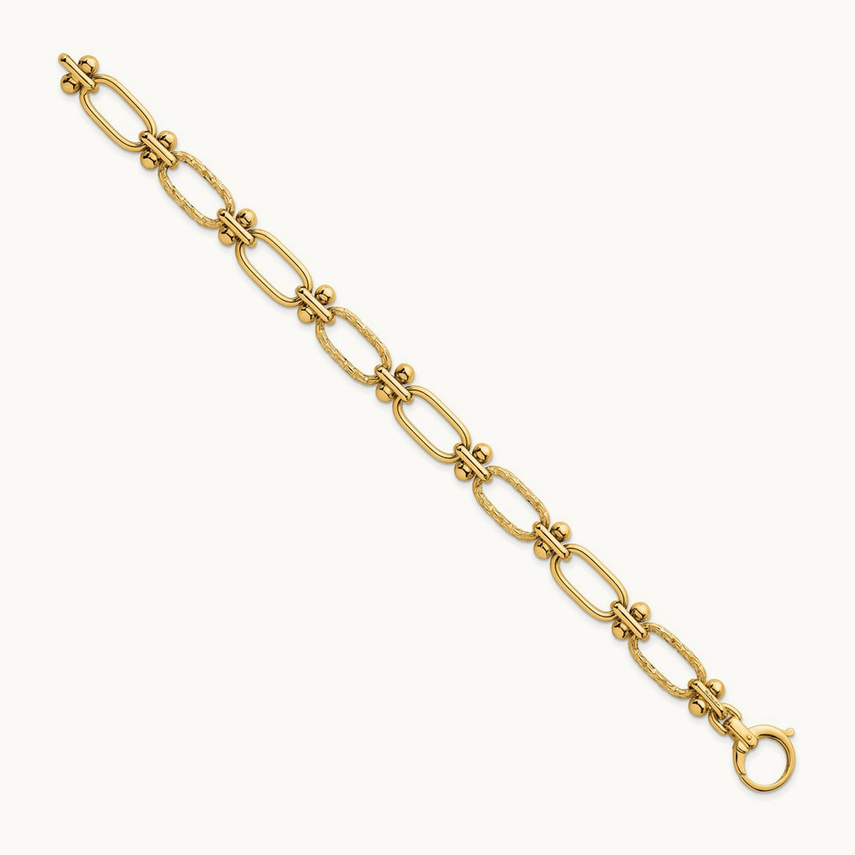 Polished Open Textured Fancy Link Bracelet, 14K