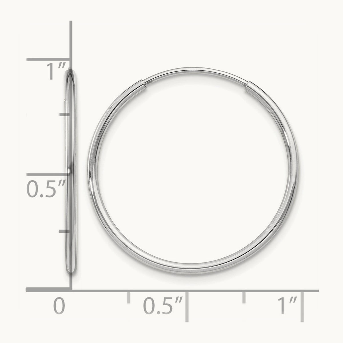 Polished Endless Tube Hoop Earrings, 1.20mm, 14K White Gold