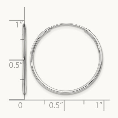 Polished Endless Tube Hoop Earrings, 1.20mm, 14K White Gold
