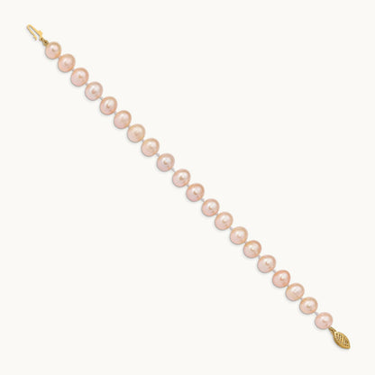 8- Pink Near Round Freshwater Cultured Pearl Bracelet, 9mm, 14K