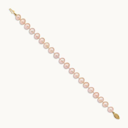 8- Pink Near Round Freshwater Cultured Pearl Bracelet, 9mm, 14K