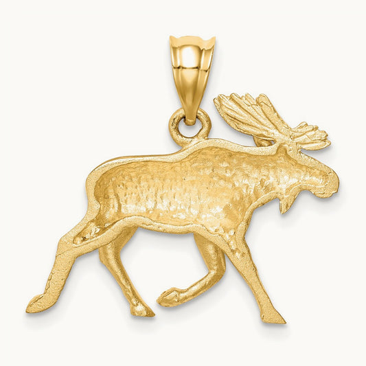 Brushed & Diamond-cut Alaskan Moose Pendant, 14K