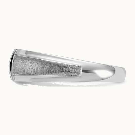 IBGoodman 14K White Gold Men's Polished and Satin 3-Stone 1/20 Carat AA Quality Diamond Ring