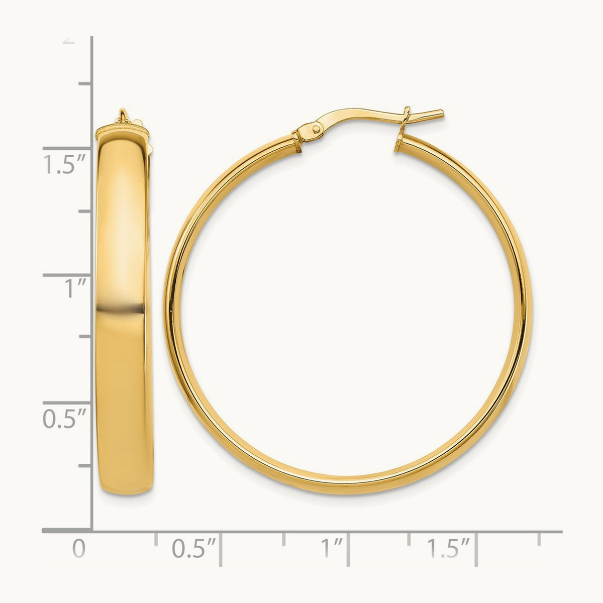 High Polished Hoop Earrings, 5mm, 14K