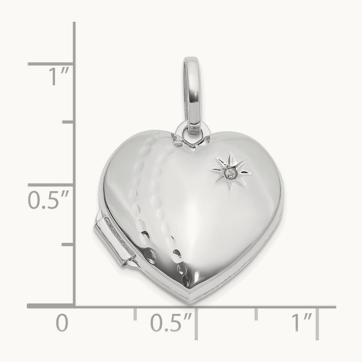 Polished and Textured Diamond Heart Locket with White Rhodium — 14K White Gold, 18mm