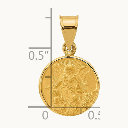 Polished and Satin Solid Our Guardian Angel Medal, 14K