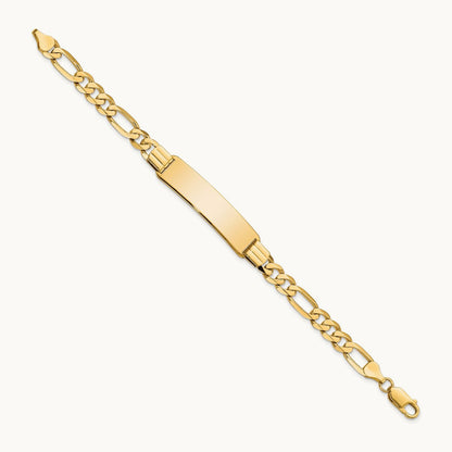 Flat Figaro Link ID Bracelet, 14K
