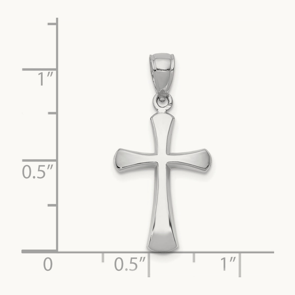 Polished Beveled Cross w/ Round Tips Charm — 14K White Gold
