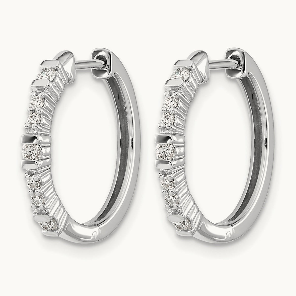 Diamond Hinged Hoop Earrings, 14K White Gold