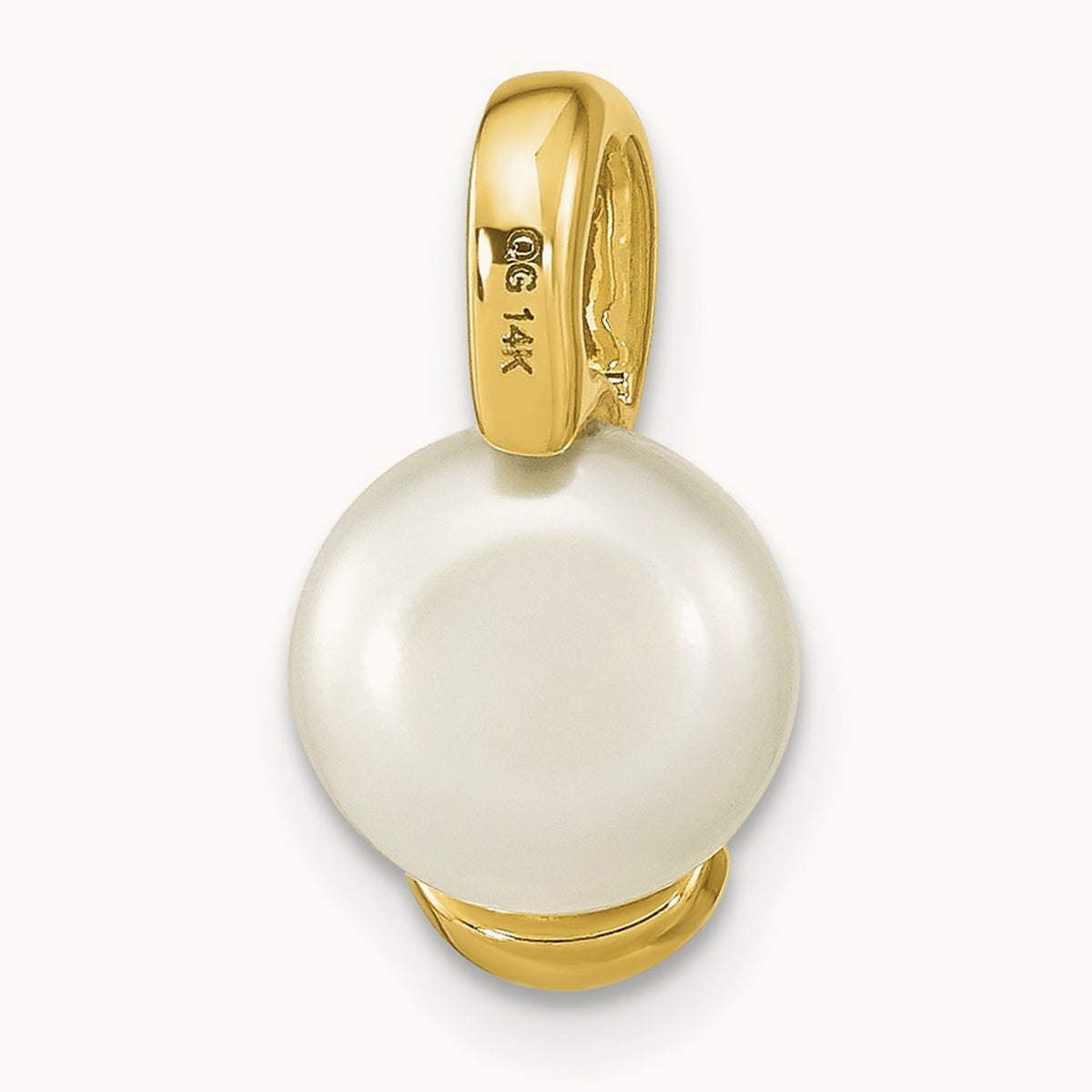8- White Button Freshwater Cultured Pearl Pendant Slide, 9mm, 14K