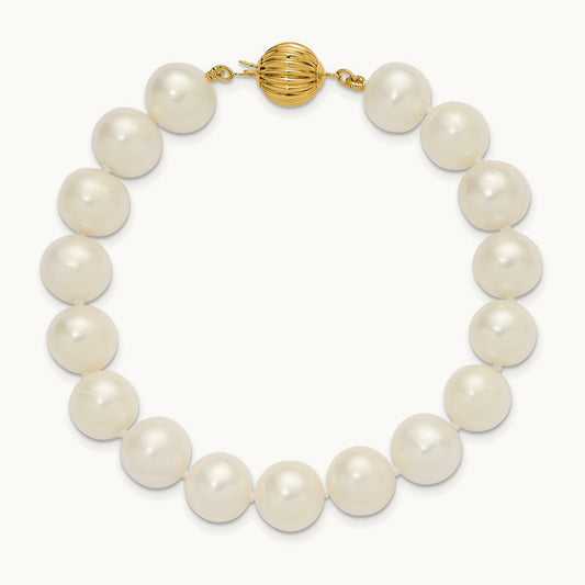 9- Near Rnd Wht Freshwater Cultured Pearl 7.5in Bracelet, 10mm, 14K