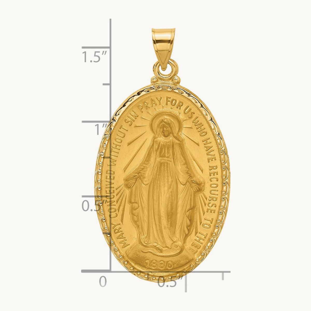 Satin and Polished Miraculous Medal Solid Oval Pendant — 45mm