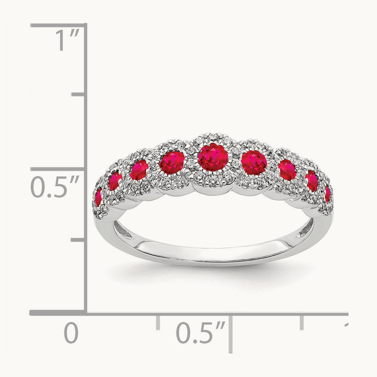 Diamond and Ruby Polished Ring, 14K White Gold