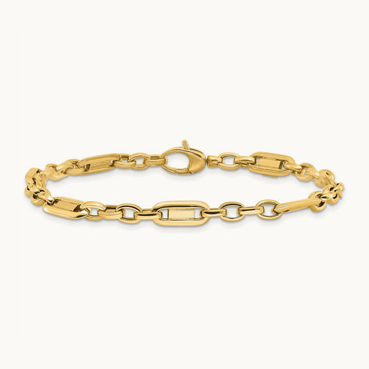Polished Fancy Link Bracelet, 14K
