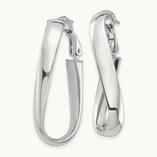 Polished Twisted Oval Omega Back Hoop Earrings, 5mm, 14K White Gold