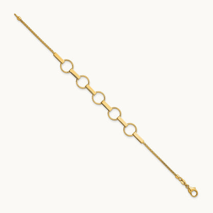 Polished and Textured Circles and Bars Bracelet, 14K