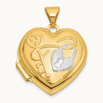 KEY TO MY HEART Reversible Heart Locket, 18mm, 14K with White Rhodium