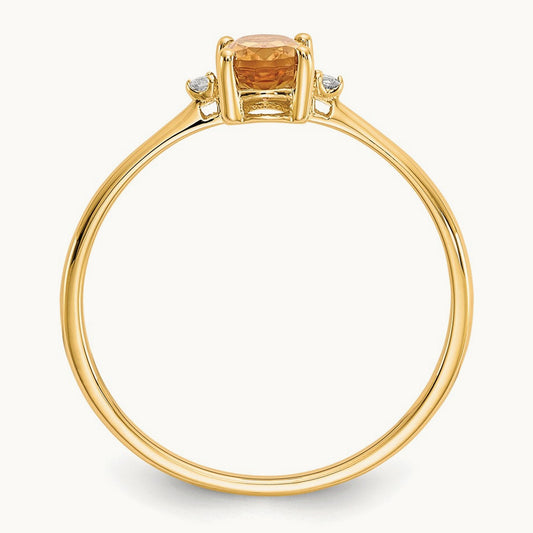 Diamond & Citrine Birthstone Ring — 14K Yellow Gold, 6