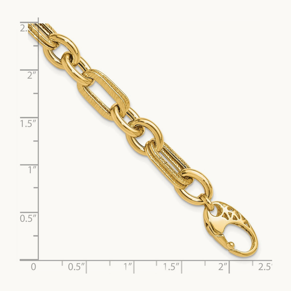 Polished and Textured Fancy Link Bracelet, 14K