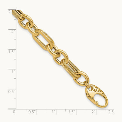 Polished and Textured Fancy Link Bracelet, 14K