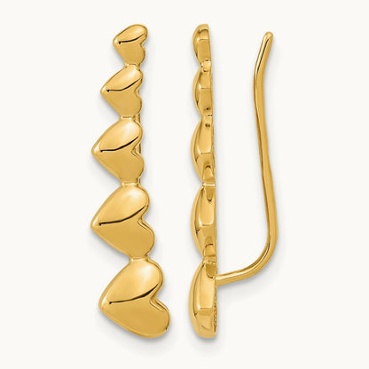 Heart Polished Ear Climber Earrings, 14K Gold