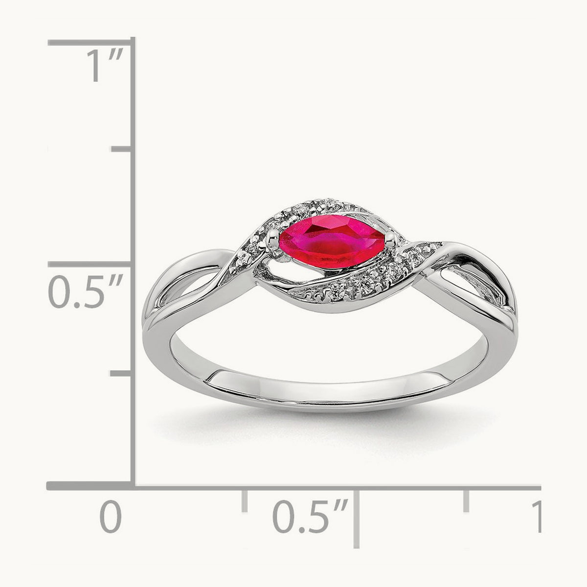 Diamond and Marquise Ruby Ring — 14K White Gold
